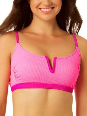 Salt + Cove Ribbed V-Wire Bralette Bikini Top Pink